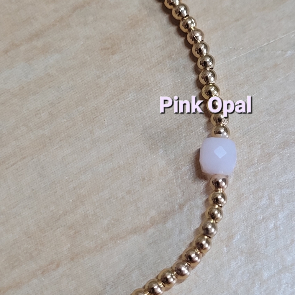 October Pink Opal Bracelet Semi-precious Gemstone/18K Gold-plated Beads